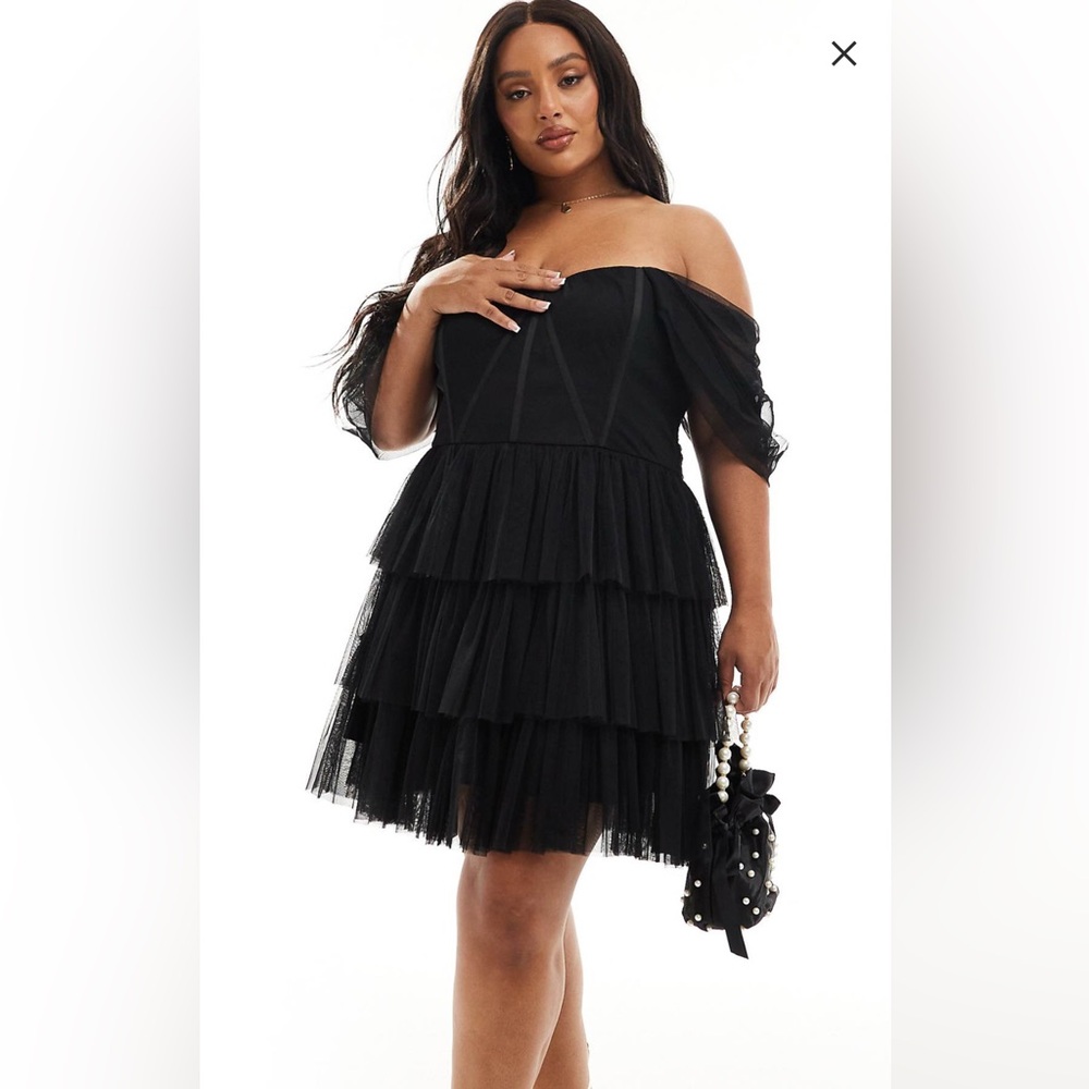 ASOS- Lace & Beads Plus Black Mini Tulle Dress size US14